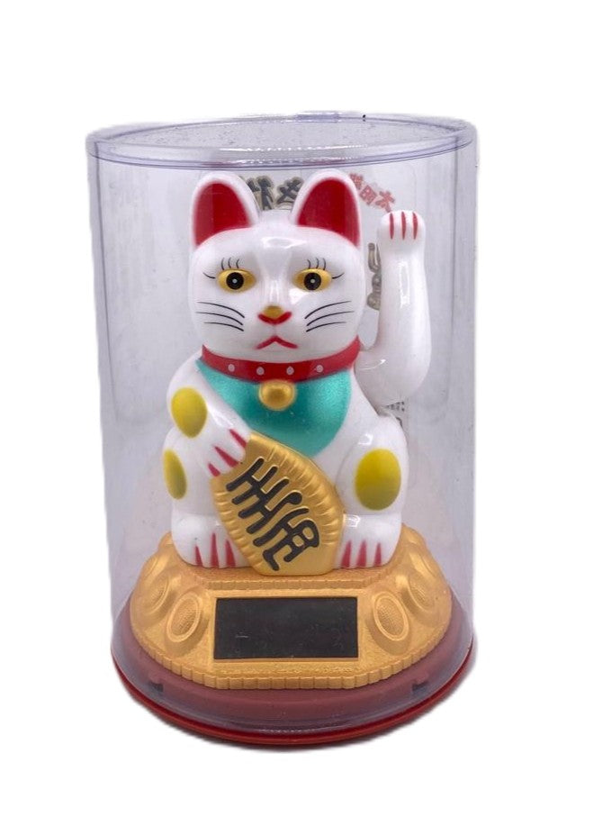 Lucky Cat White - Solar 12cm