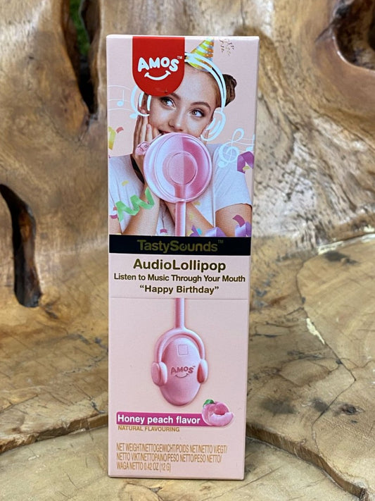 TastySounds Lollipop Honey Peach Flavor with Music - Happy Birthday 12g